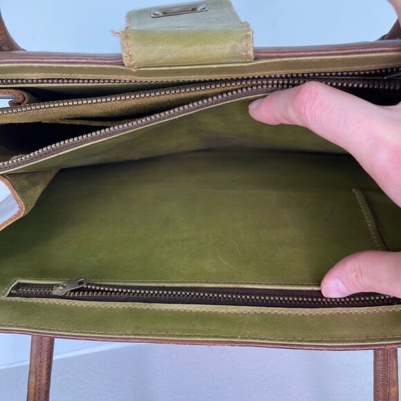 Vintage Brown Leather Hand Tooled Mexican Bag Purse with Duck Pond Scene - Picture 14 of 16